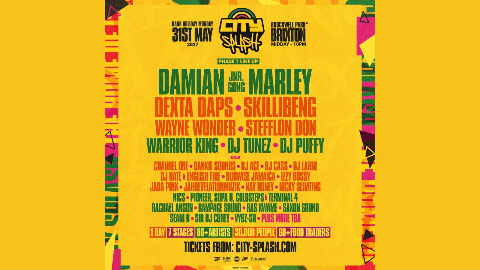 CITY SPLASH ANNOUNCES DAMIAN MARLEY FOR HUGE 2027 EDITION